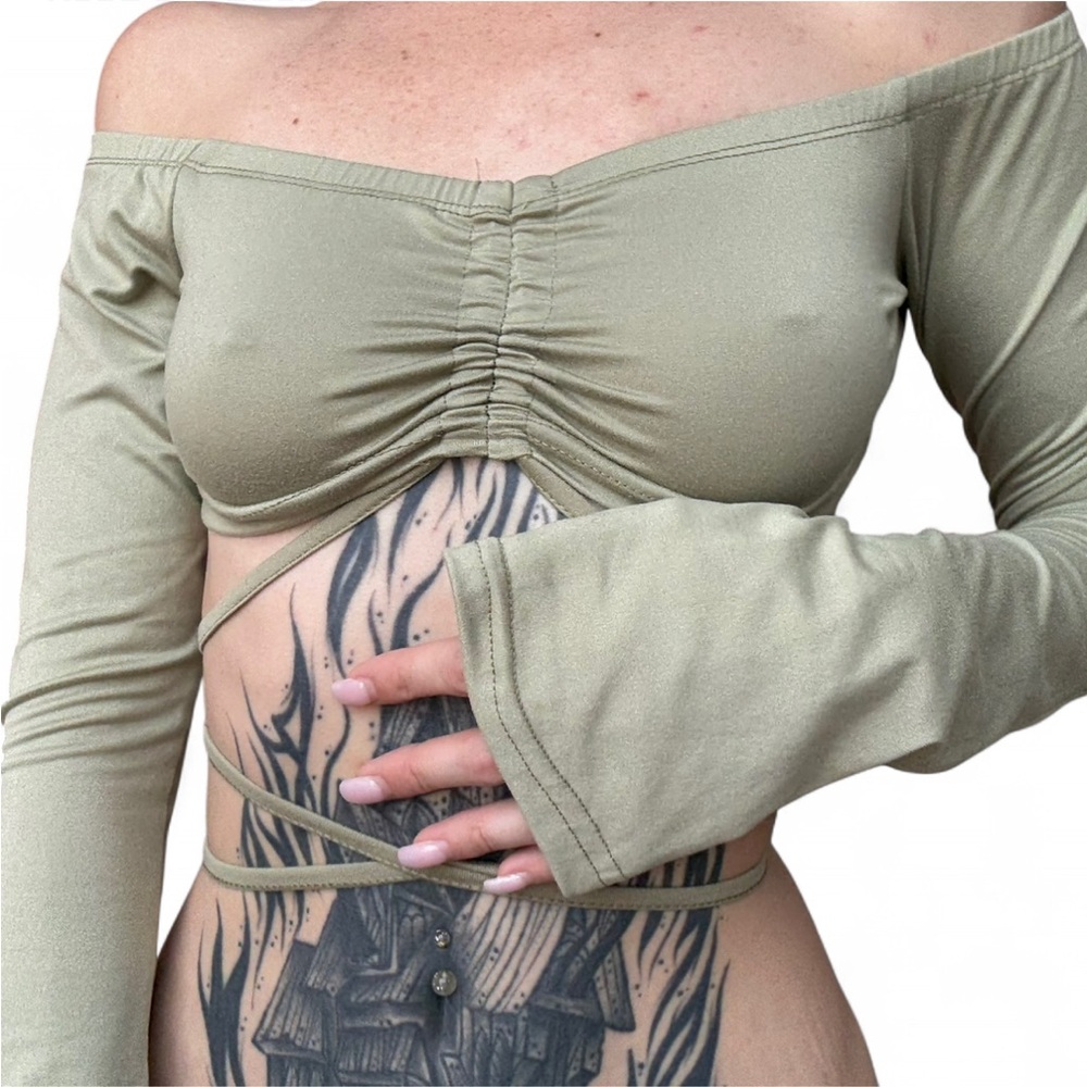 ❌SOLD❌Elegant Olive Off-Shoulder Women's Top